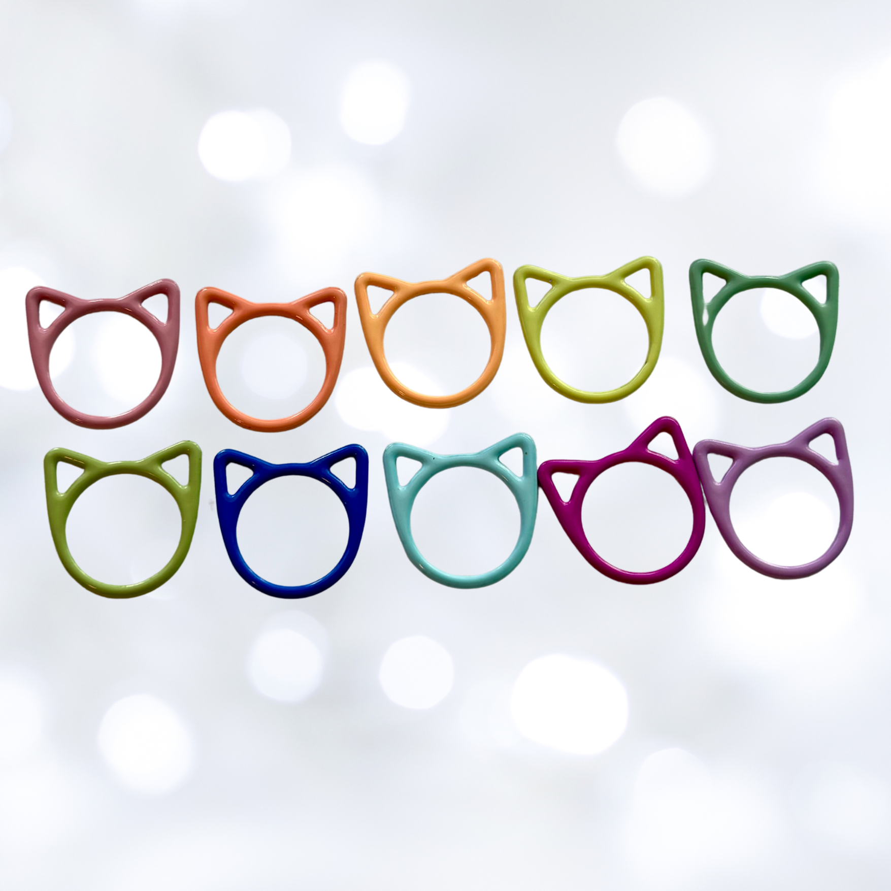 Comma Craft Co - Wholesale Knitting/Crochet Supplies - Basic Stitch Set Snag-Free Metal Stitch Markers Cat + Hearts5