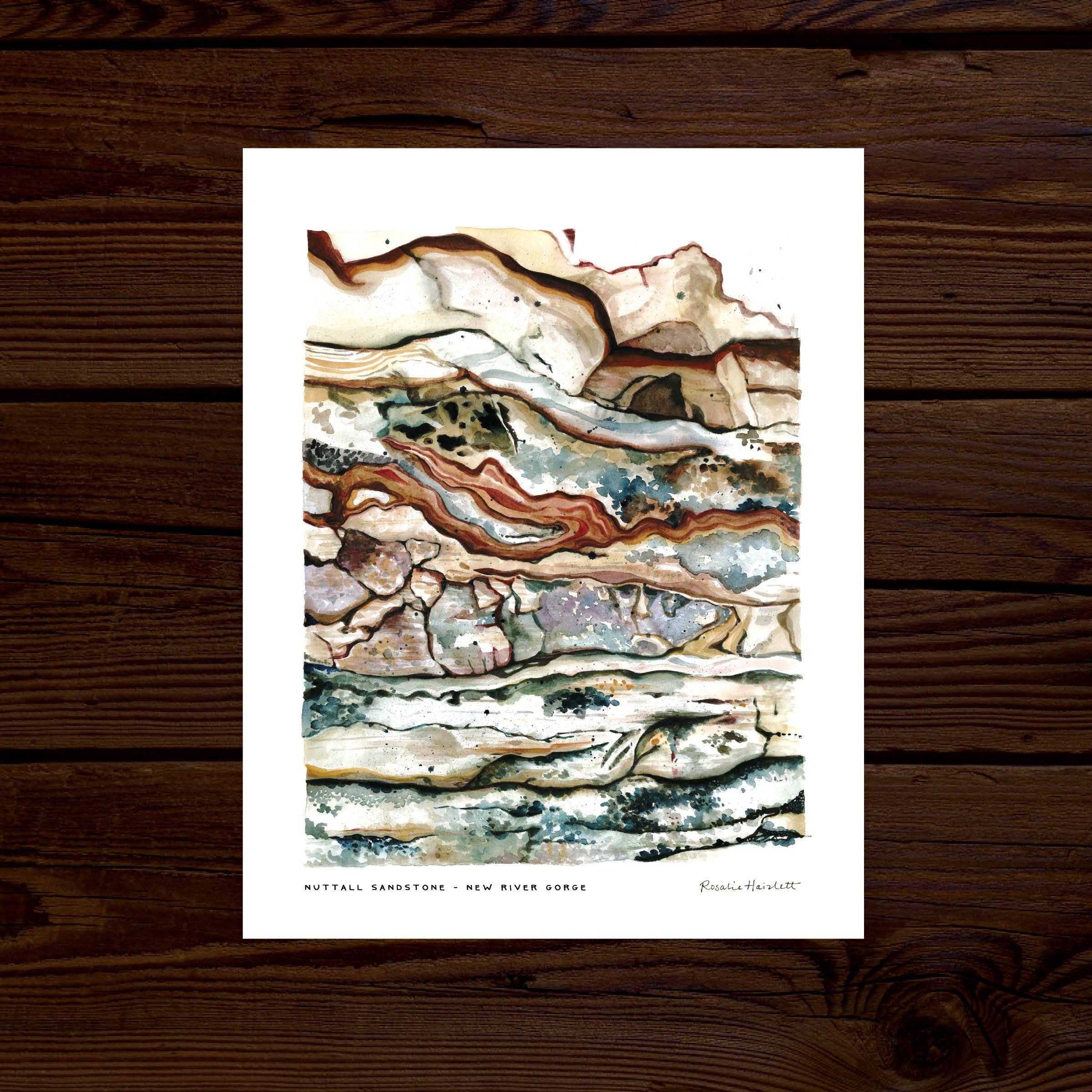 Rosalie Haizlett Illustration - Wholesale Art Print - Nuttall Sandstone of New River Gorge - Watercolor Art Print2