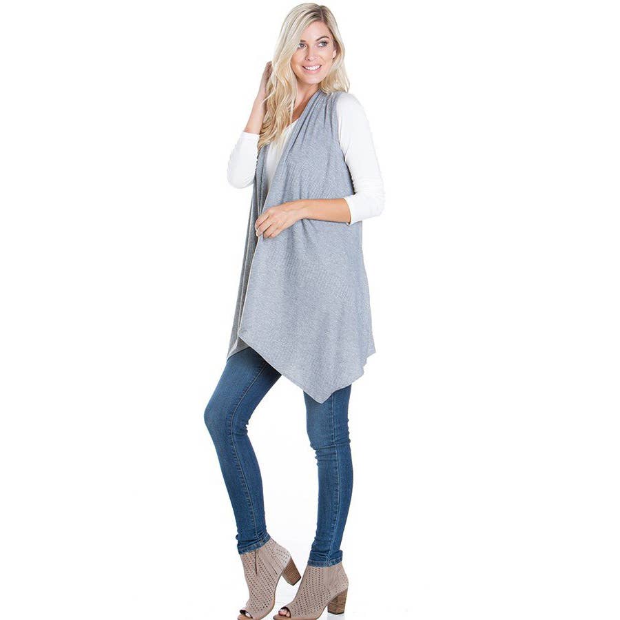 Azules Clothing – Cardigan - Mulher por atacado – Cardigan Duster sem mangas com nervuras e escovado macio12