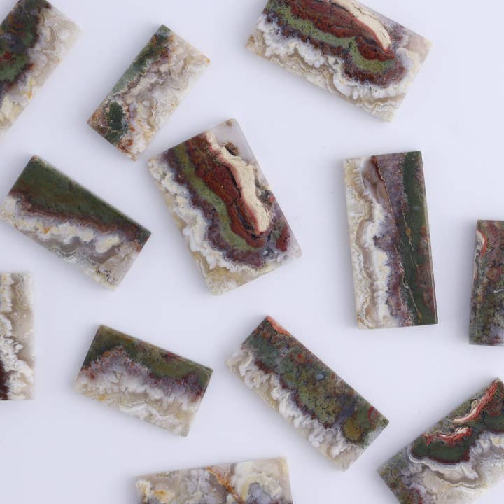 One Moss Agate Rectangle Cab for wholesale by Mi Esperanza Minerals
