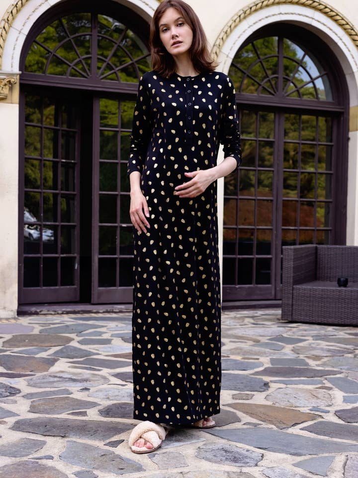 Chemise de nuit dorée à imprimé métallisé pour la vente par Ellwi Design