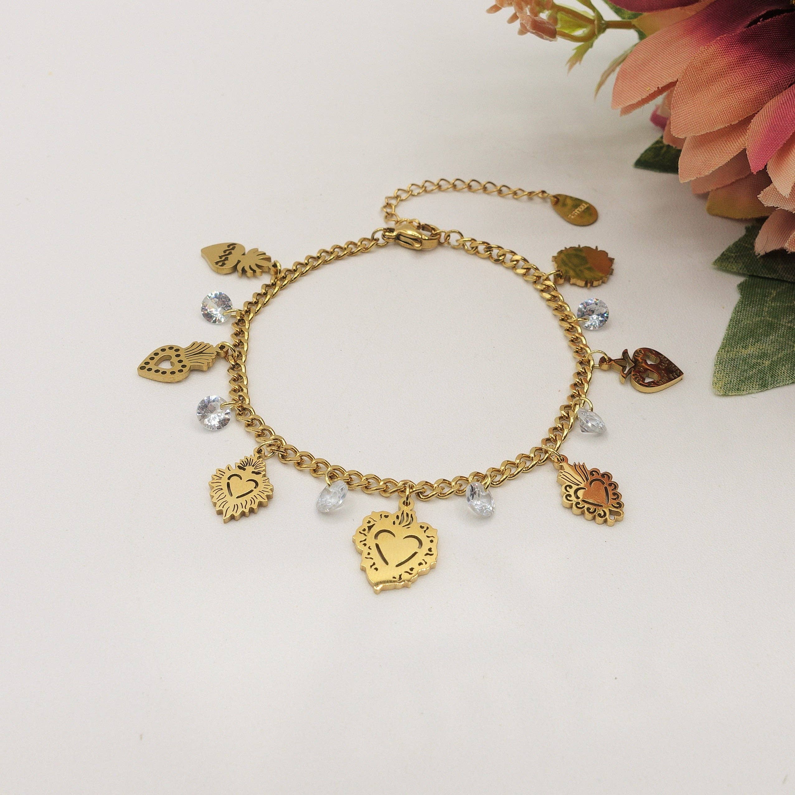 Daemon srls - Wholesale Charm/Dangle Bracelet - SACRED ~ Bracciale ACCIAIO INOSSIDABILE con cuori sacri0