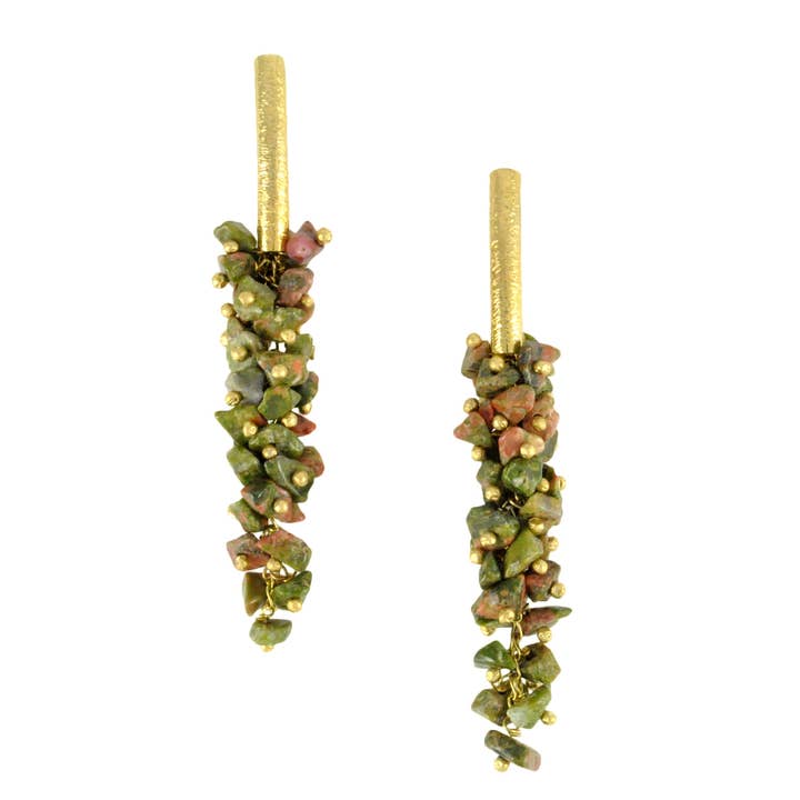 SE085UN 18k Gold Plated Earrings with Unakite for wholesale by Sai Brazil
