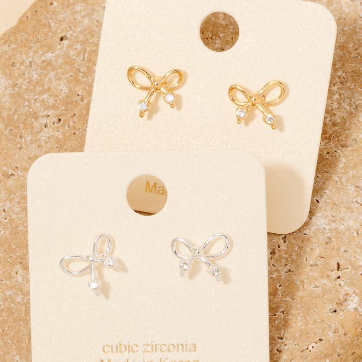 Anarchy Street - Wholesale Stud/Post Earrings - Gold Dipped Cz Wire Bow Stud Earrings