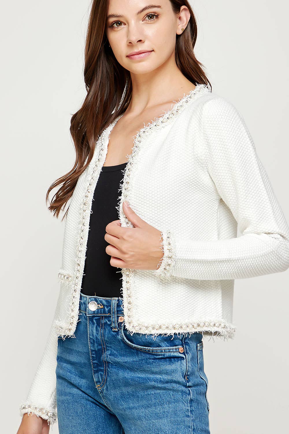 Strut & Bolt – Engroshandel Cardigan - Dame – Josette flosset perle detalje tekstureret strik sweater7