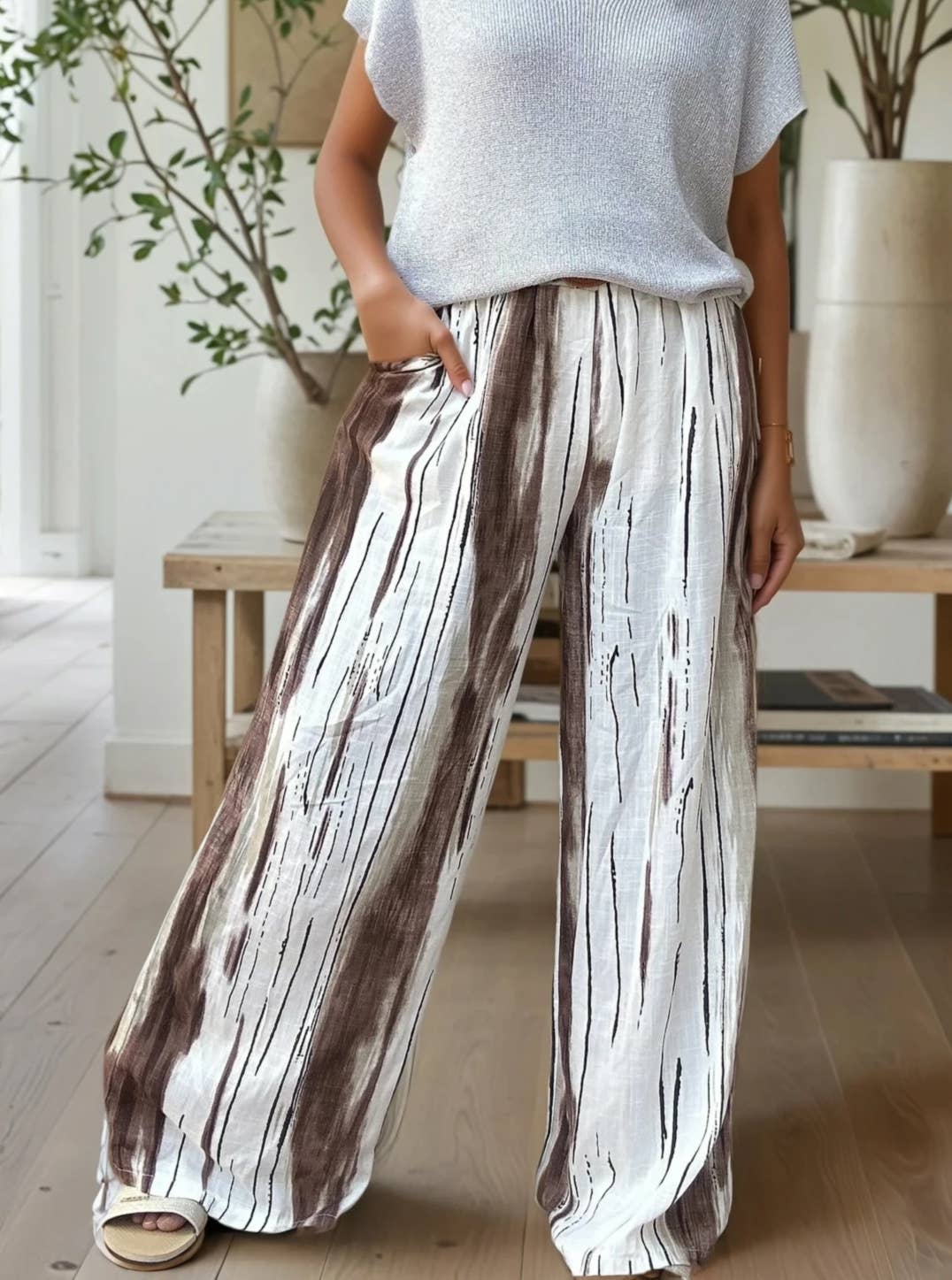 ZAFA PARIS - Wholesale Pants – Women's - 15F10P59-Viscose trousers, straight cut, with bohemian print3