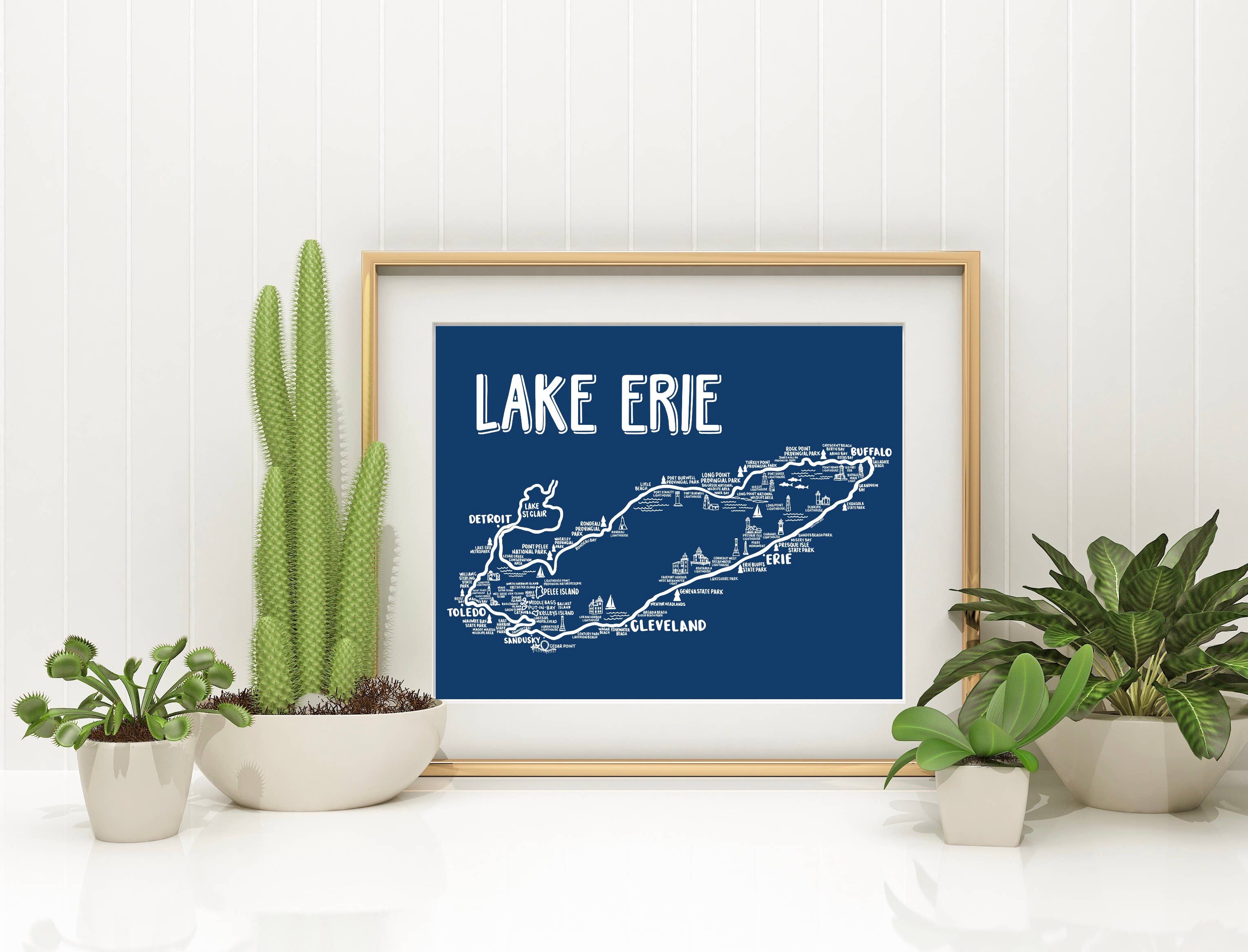 Whereabouts Shop - Wholesale Art Print - Lake Erie Map Blue Art Print1