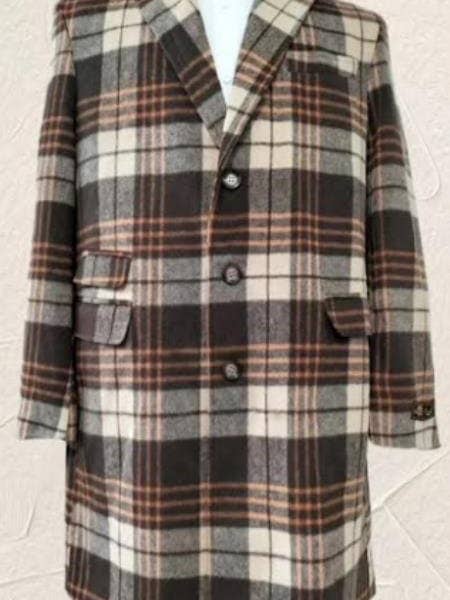 Marrone Soprabito scozzese da uomo - Cappotto in lana - Soprabiti a quadri multicolore in vendita all'ingrosso su Faire