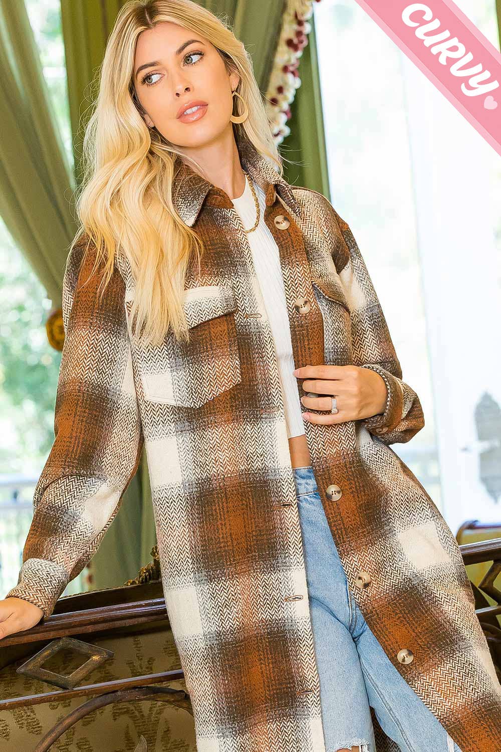 Sweet Lovely by Jen - Wholesale Shirt Jacket/Shacket - Women's - PLUS SIZE SHACKET /PLAID COAT1