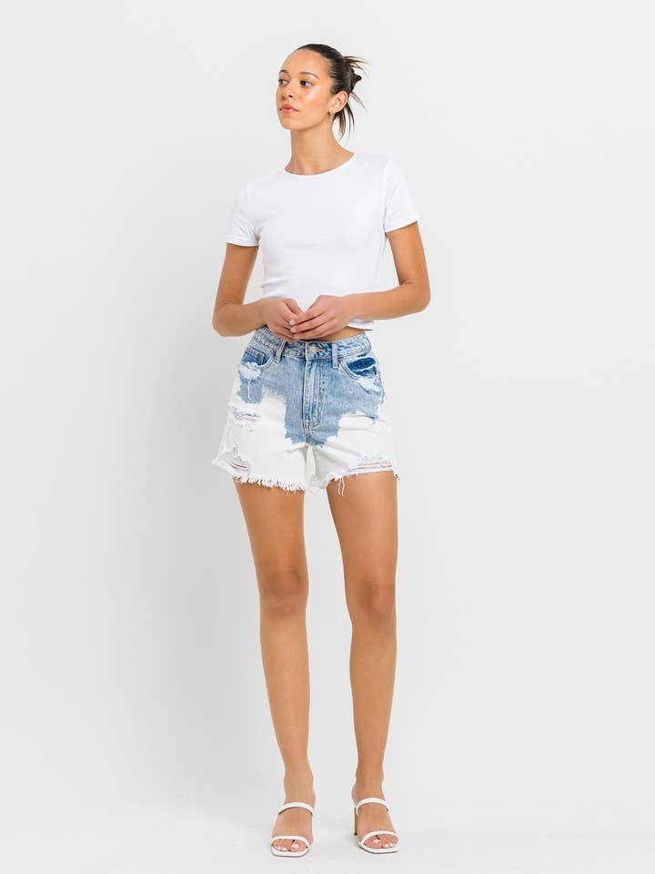 SUPER HIGH RISE DISTRESSED MOM SHORTS V2765 for wholesale by VERVET by FLYING MONKEY