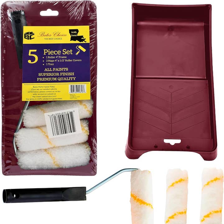 Bates Choice - Wholesale Paint Set - Bates- Paint Tray Set, 5 pcs, 4-Inch Paint Roller Kit0