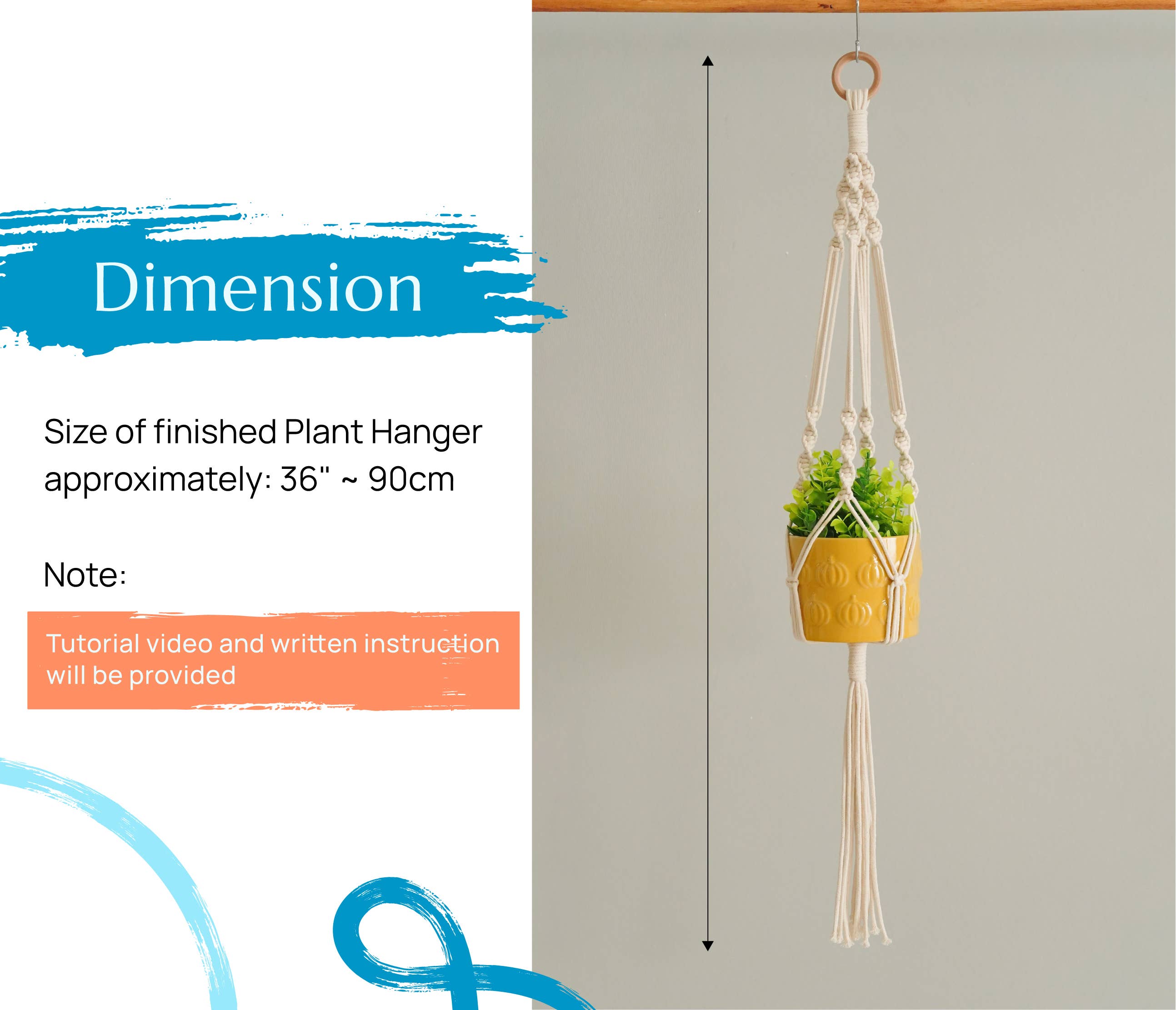 BeanDaikon - Vente Kit de bricolage - Kit DIY pour suspension de plantes en macramé pour adultes K031