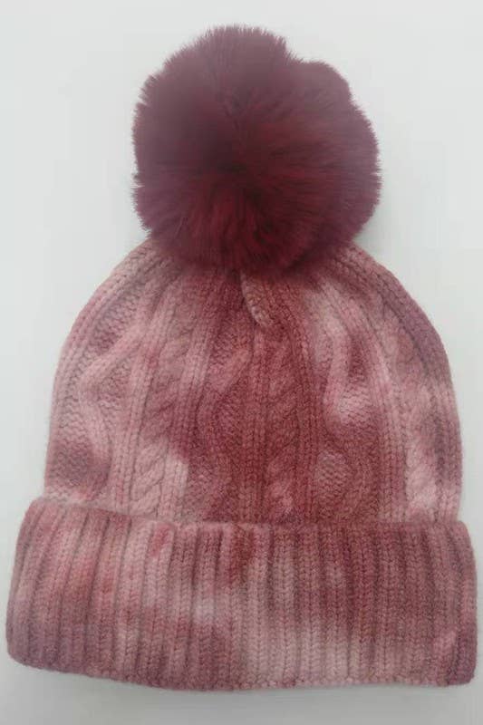 Suzie Q USA - Wholesale Beanie - Women's - Tie Dye Knitted Fur Pom Beanie2