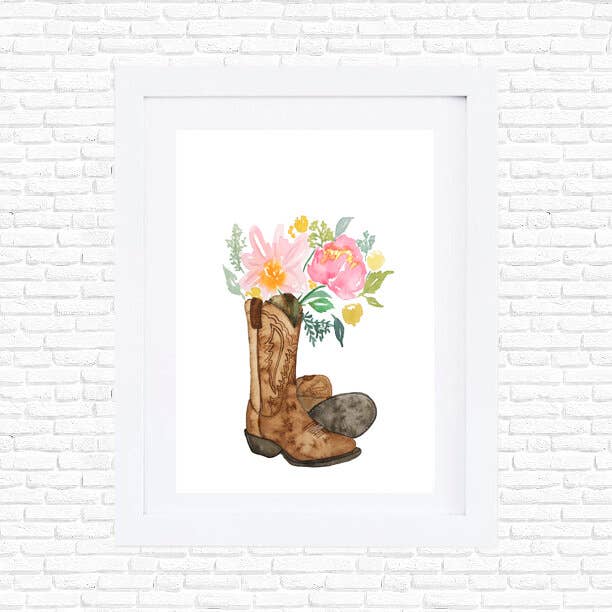 Cowboy Boots Floral Shoes Art Print for wholesale by Studio Miller