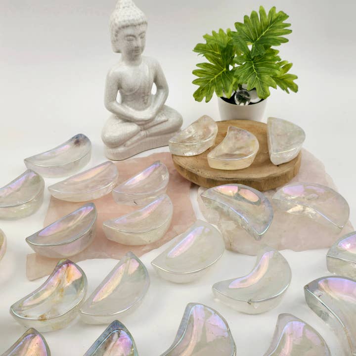 Rock Paradise - Wholesale Spiritual Stone/Crystal - Angel Aura Crystal Quartz Moon Bowls - You Choose #14