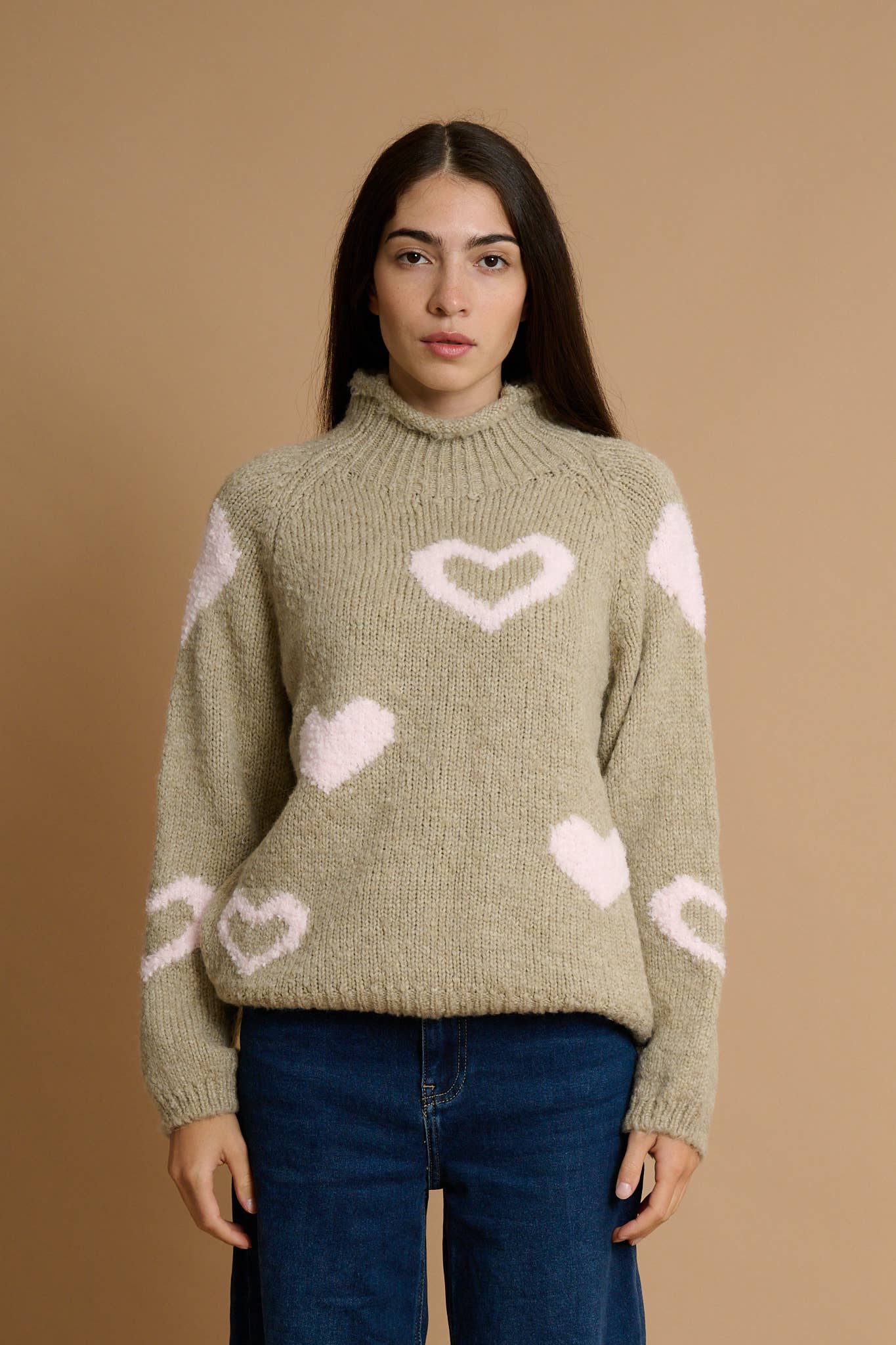 AMELÉ - Wholesale Knit Sweater - Women's - Chunky knit heart sweater0