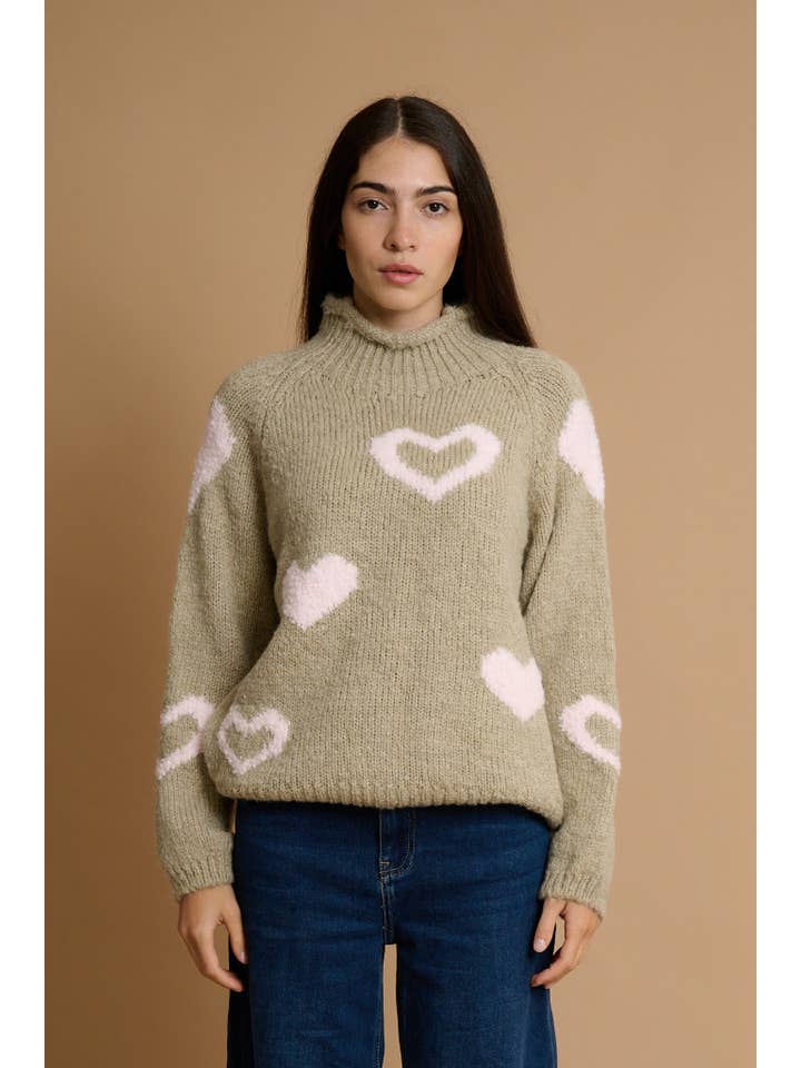 AMELÉ - Wholesale Knit Sweater - Women's - Chunky knit heart sweater