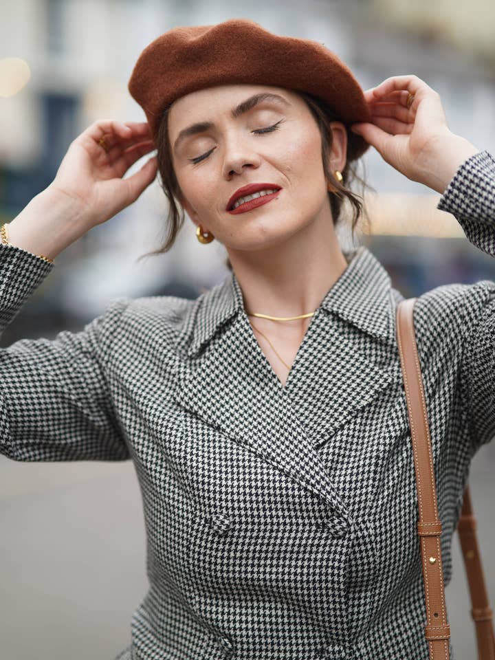 Timeless London Houndstooth Check Woollen Cropped Jacket for wholesale by Timeless London