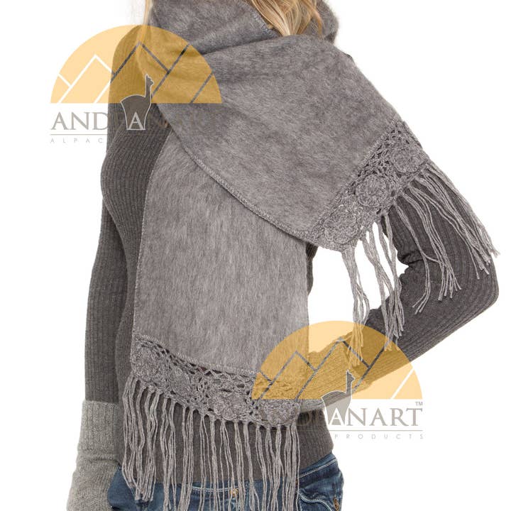 AndeanArt - Wholesale Scarf - Women's - Hand Crocheted FLOWERS Alpaca Scarf By Alpaca Carrasco5