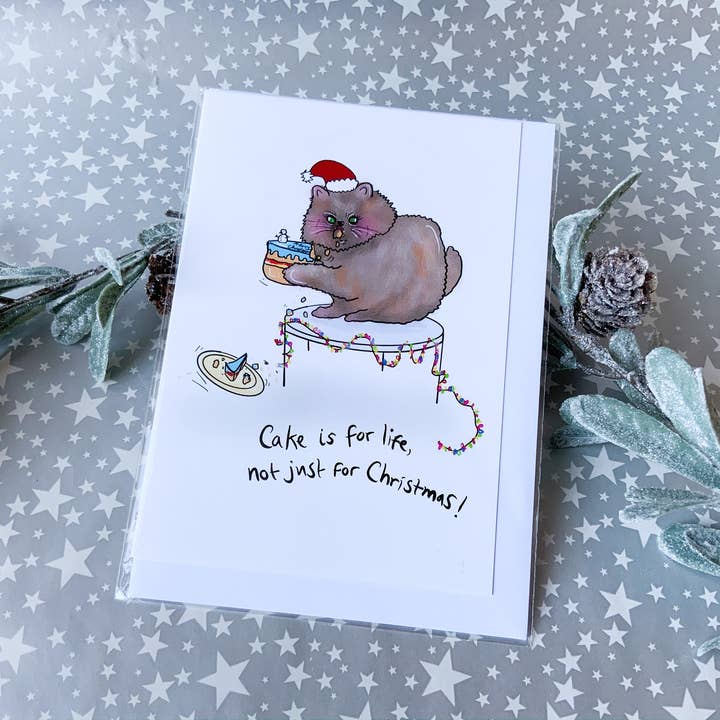 Just Daydreaming - Wholesale Christmas Card - Funny Cat Christmas Card, Cake is for Life2