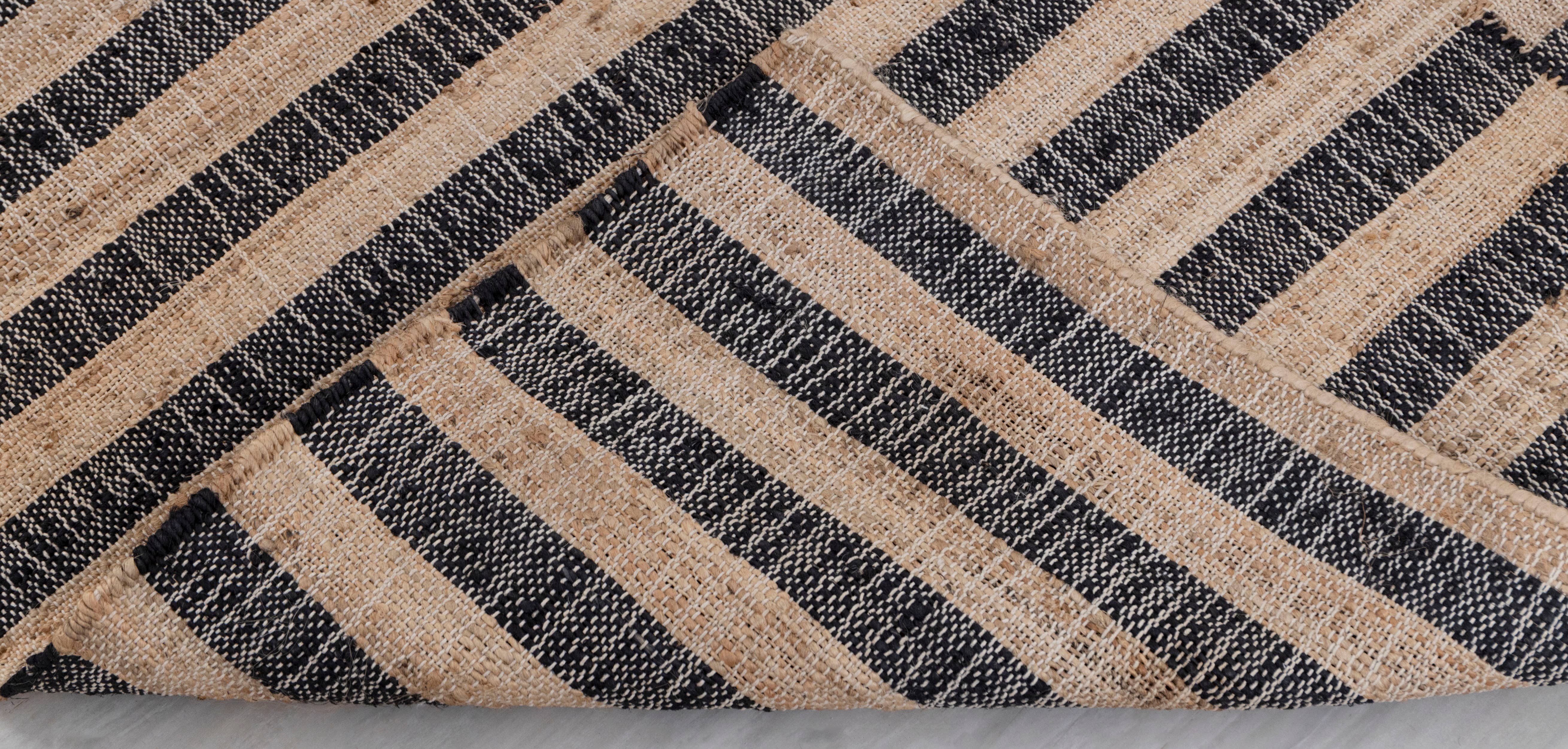 Aesthetic Homes LLC - Wholesale Area Rug - Natural Jute Black HandWoven Geometric Boho Modern Rug TN-597