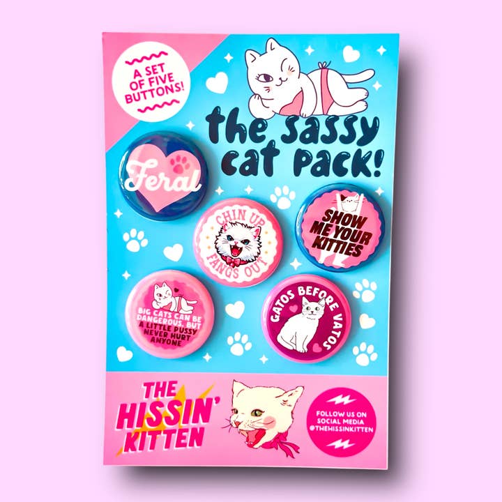 Le Pack de Chats Impertinents (Boutons ou Aimants !) pour la vente par The Hissin' Kitten