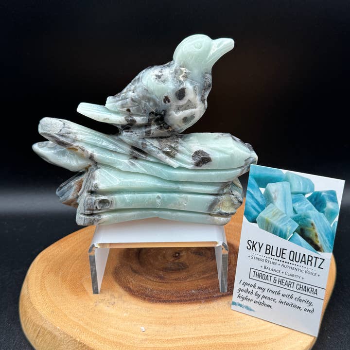 1.4 lb Beautiful Sky blue quartz bird carving G991 for wholesale by The 7 Directions