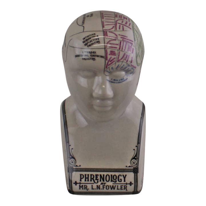 White Black Small Ceramic Crackle Phrenology Head for wholesale on Faire