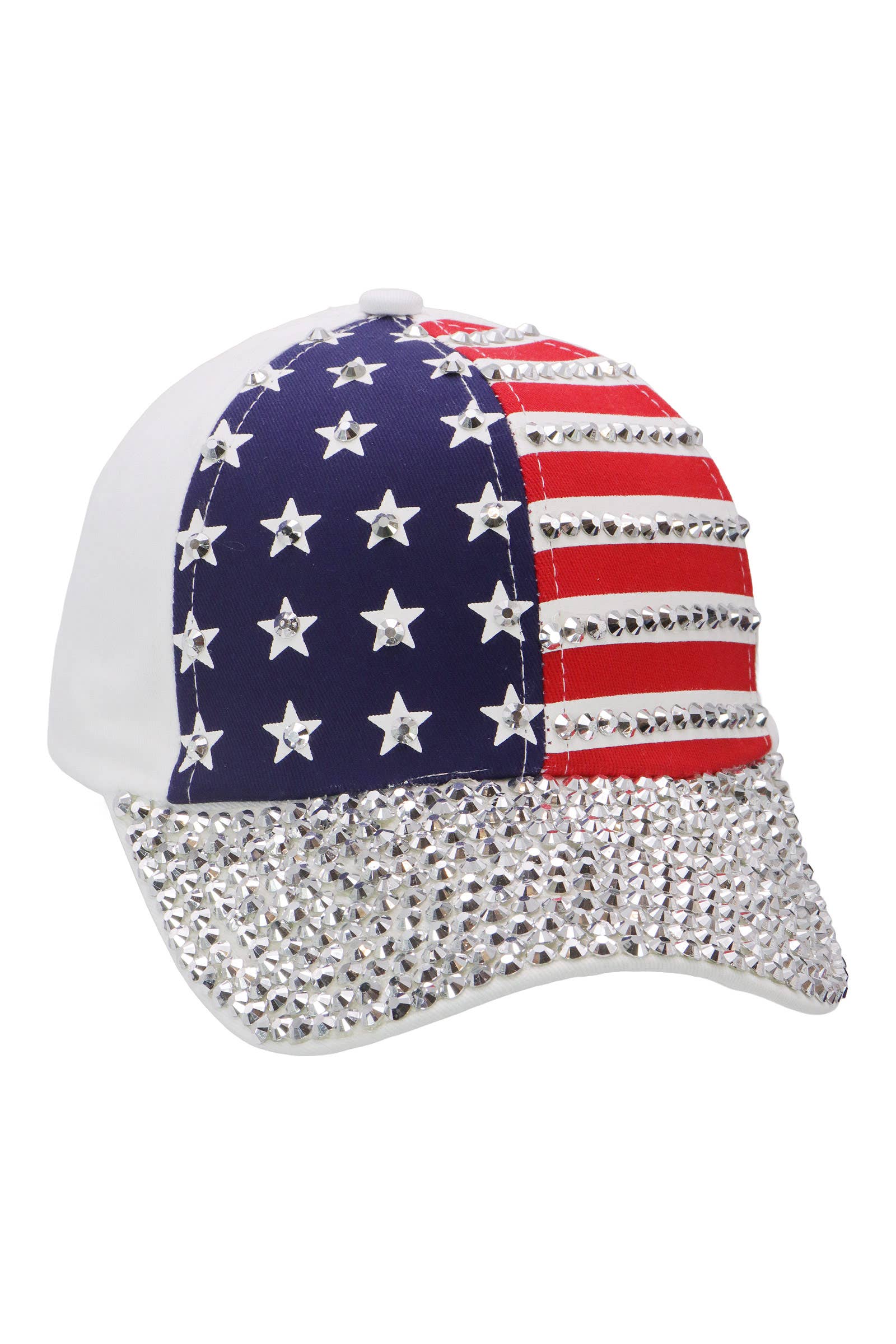 Cap Zone - Wholesale Baseball Cap - Women's - American Flag Stripe Bling Rhinestone Baseball Cap2