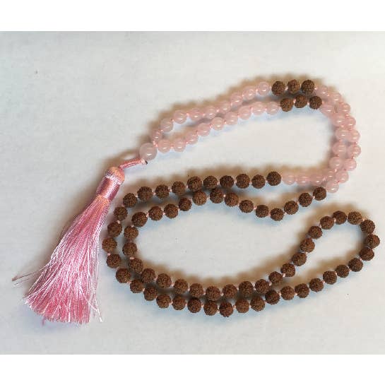 Rose Quartz & Rudraksha w/Pink Tassel - 8mm for wholesale by Now N Zen