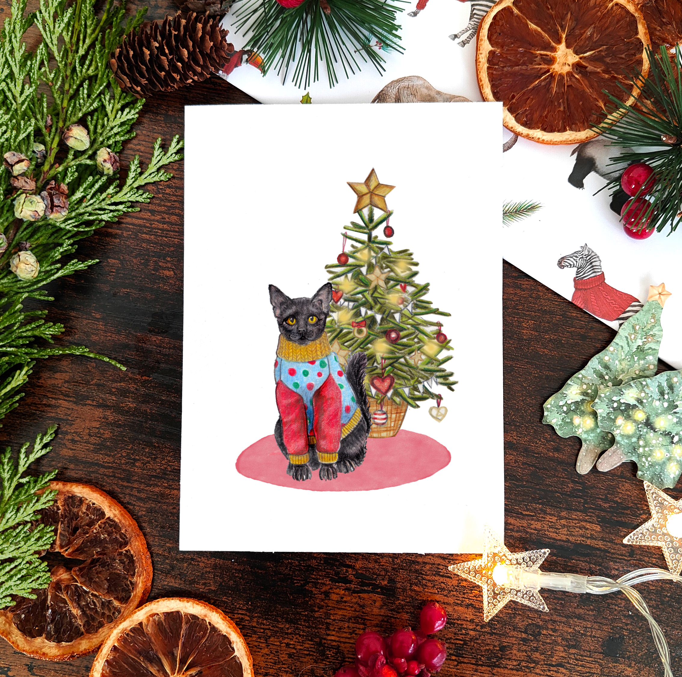 Beth Goodwin Designs - Wholesale Christmas card - Set of 6 Cats in jumpers Christmas Cards2