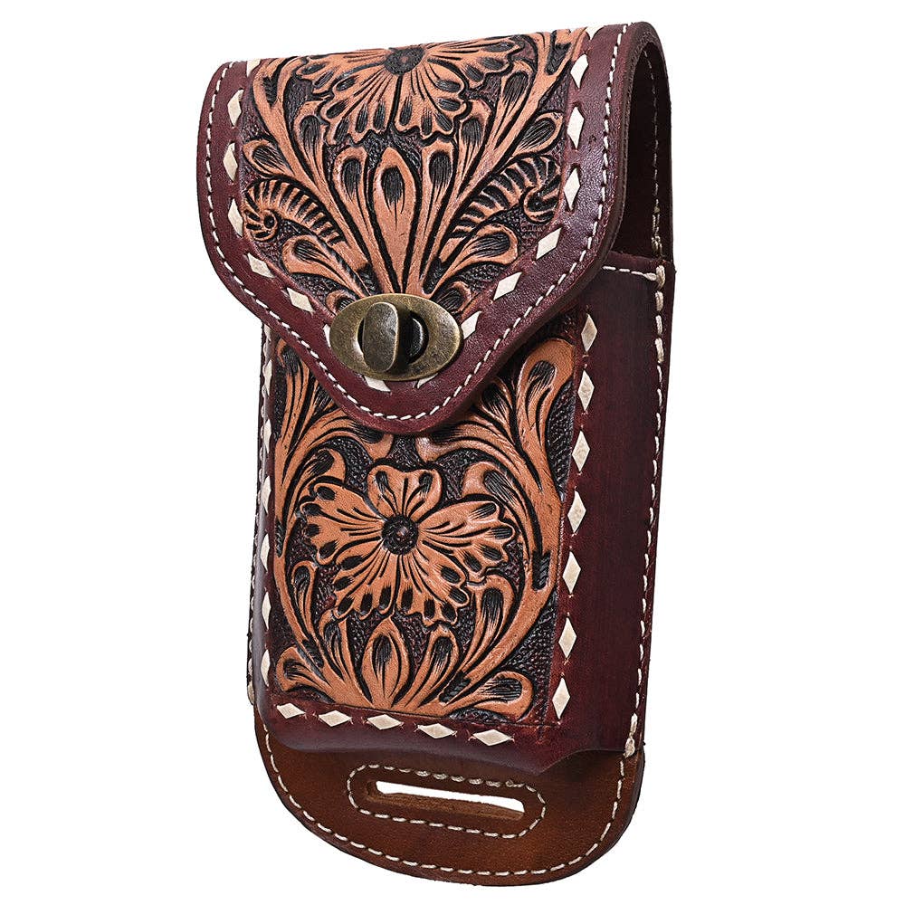 HILASON - Wholesale Phone Wallet - Women's - Hilason Basketweave Floral Cell Phone Case Tan American Leather5