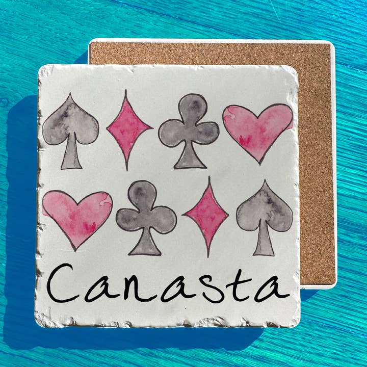 Canasta Playing Card Game Suits Tumbled Edge Stone Trivet for wholesale by Avery's Home