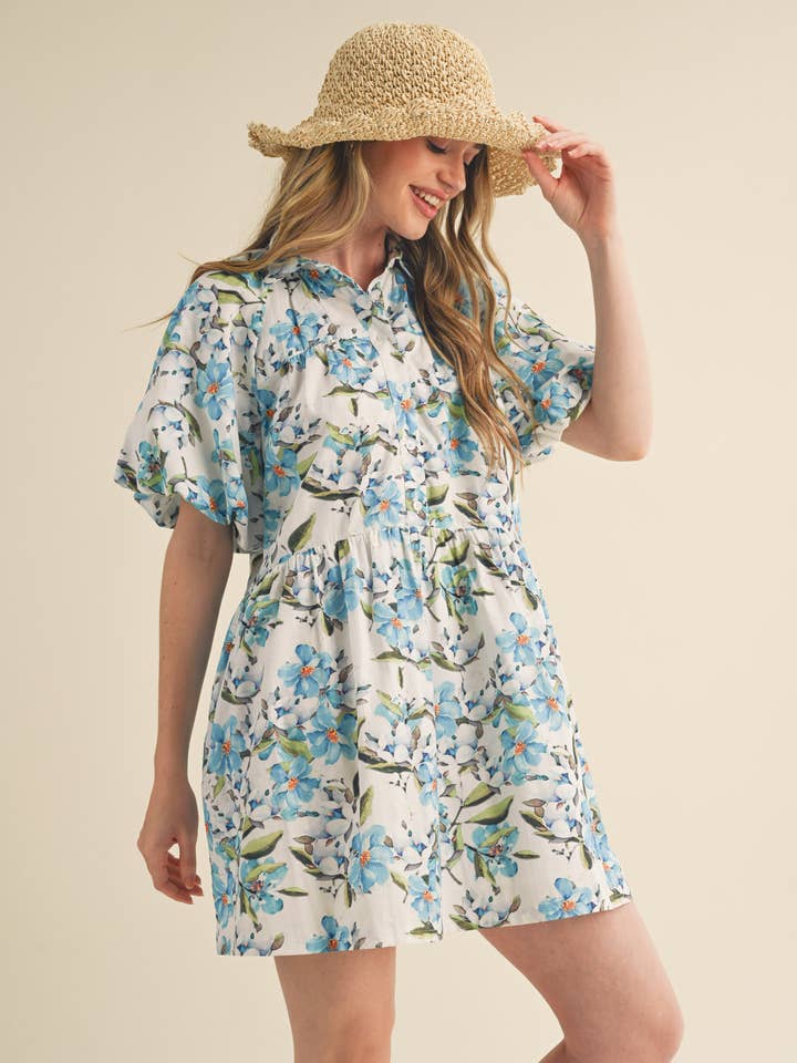 BUTTON DOWN BABYDOLL MINI DRESS MDR2965 for wholesale by &MERCI