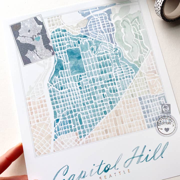 Turn-of-the-Centuries - Wholesale Art Print - CAPITOL HILL Seattle Neighborhood Map ART PRINT 1