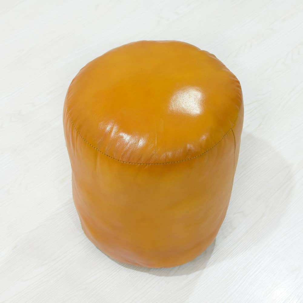 BBH Homes LLC - Wholesale Pouf - Solid Handmade Leather Round Pouf Mustard Color BBH Homes11