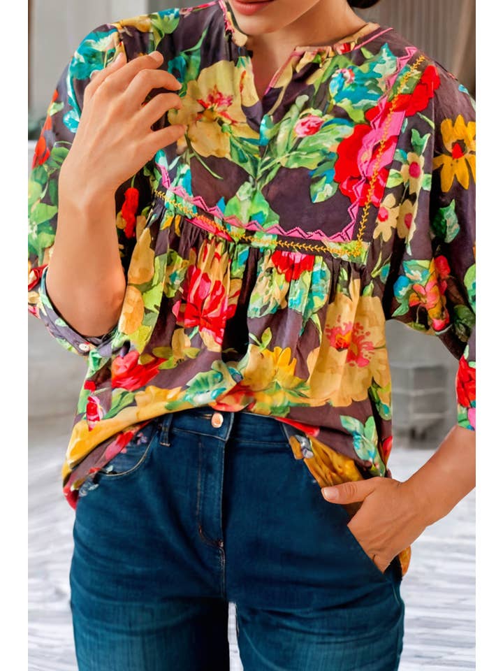Multi Colored LDC Ivy Jane Grey Rose Garden Top for wholesale on Faire