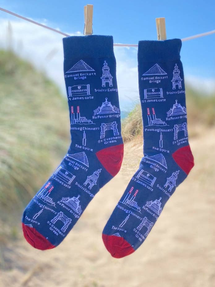 Meias de algodão orgânico com pontos turísticos de Dublin por atacado de Due South