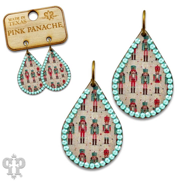 Pink Panache Brands - Wholesale Dangle Earrings - Christmas print teardrop earring with Austrian crystals11
