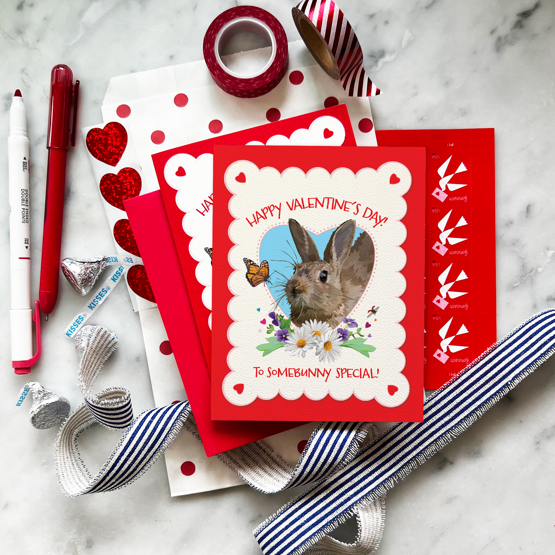 The Red Barn Press - Wholesale Valentine's Day Card - Kid's Valentine Greeting Card | Sweet Bunny Rabbit3