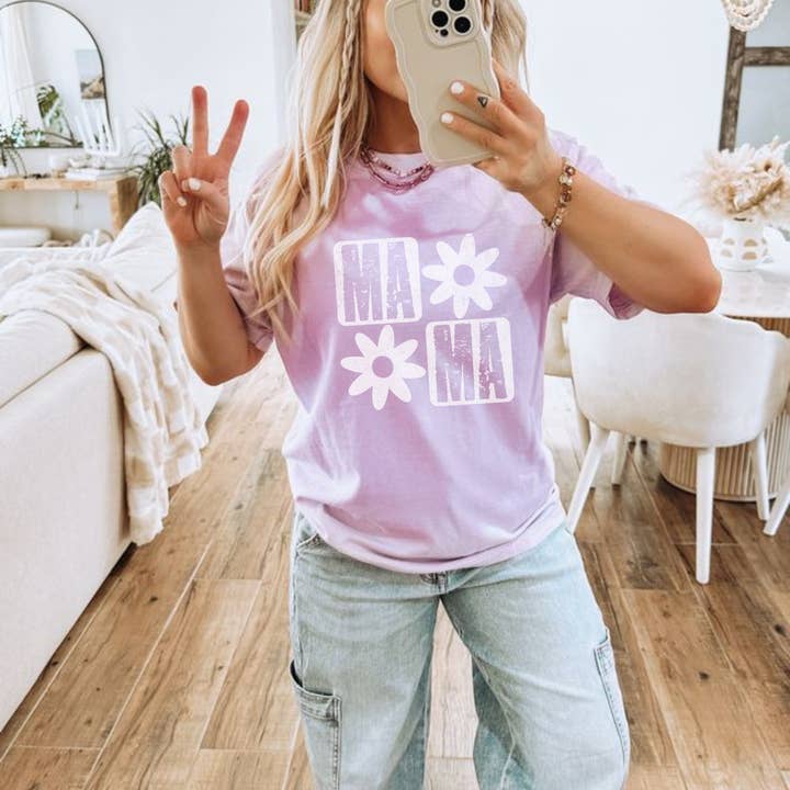 Hey Jude Graphic Tees - Venta al por mayor Camiseta serigrafiada - Mujer - Camiseta Flower Mama1