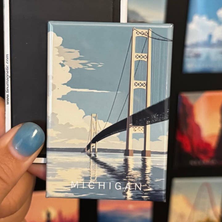 Michigan State Magneet | Mackinac Brug | Reisposter voor wholesale door Tieu Magnetic