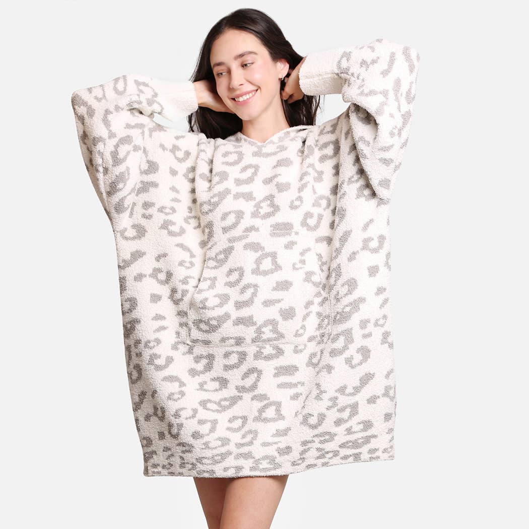 Fashion City - Wholesale Hoodie - Women's - Leopard Print Soft Hooded Snuggie w Pocket14