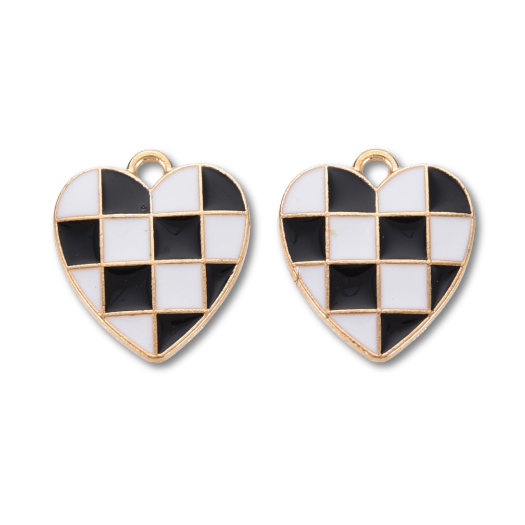Love, Paige Designs - Wholesale Individual Charm/Pendant - Gold Alloy Black Checkered Heart Charm1