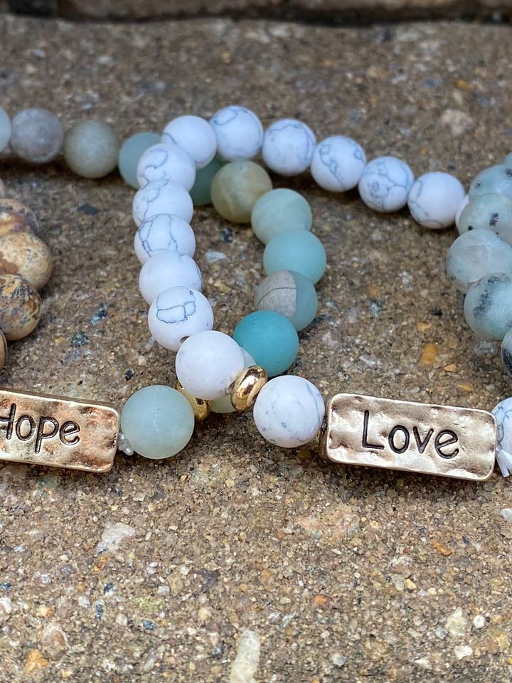 Faith, Hope, Love, & Blessed Stone Bracelets for wholesale by Briano Wholesale