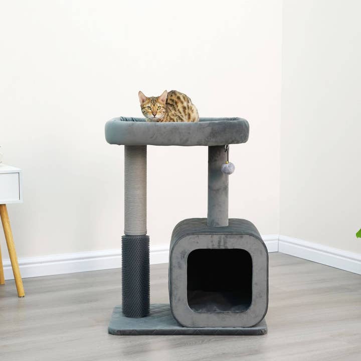 PetPals Group - Vente Griffoir – chat - Arbre à chat moderne à 2 niveaux Catry Eclipse avec condo et toiletteur1