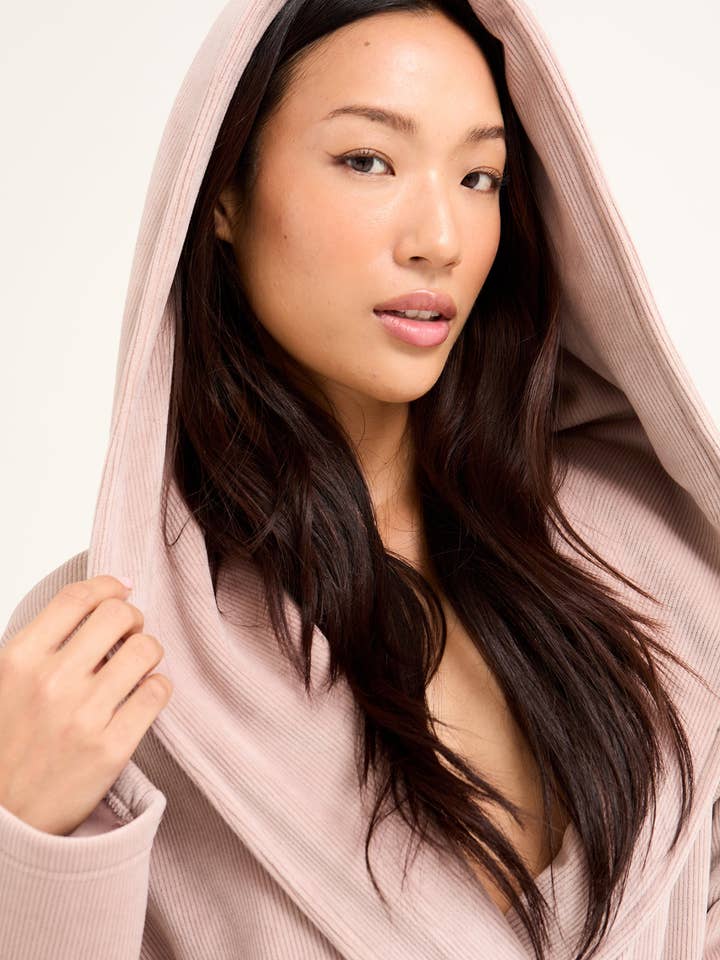 Ribbed Hooded Robe in Mink for wholesale on Faire1