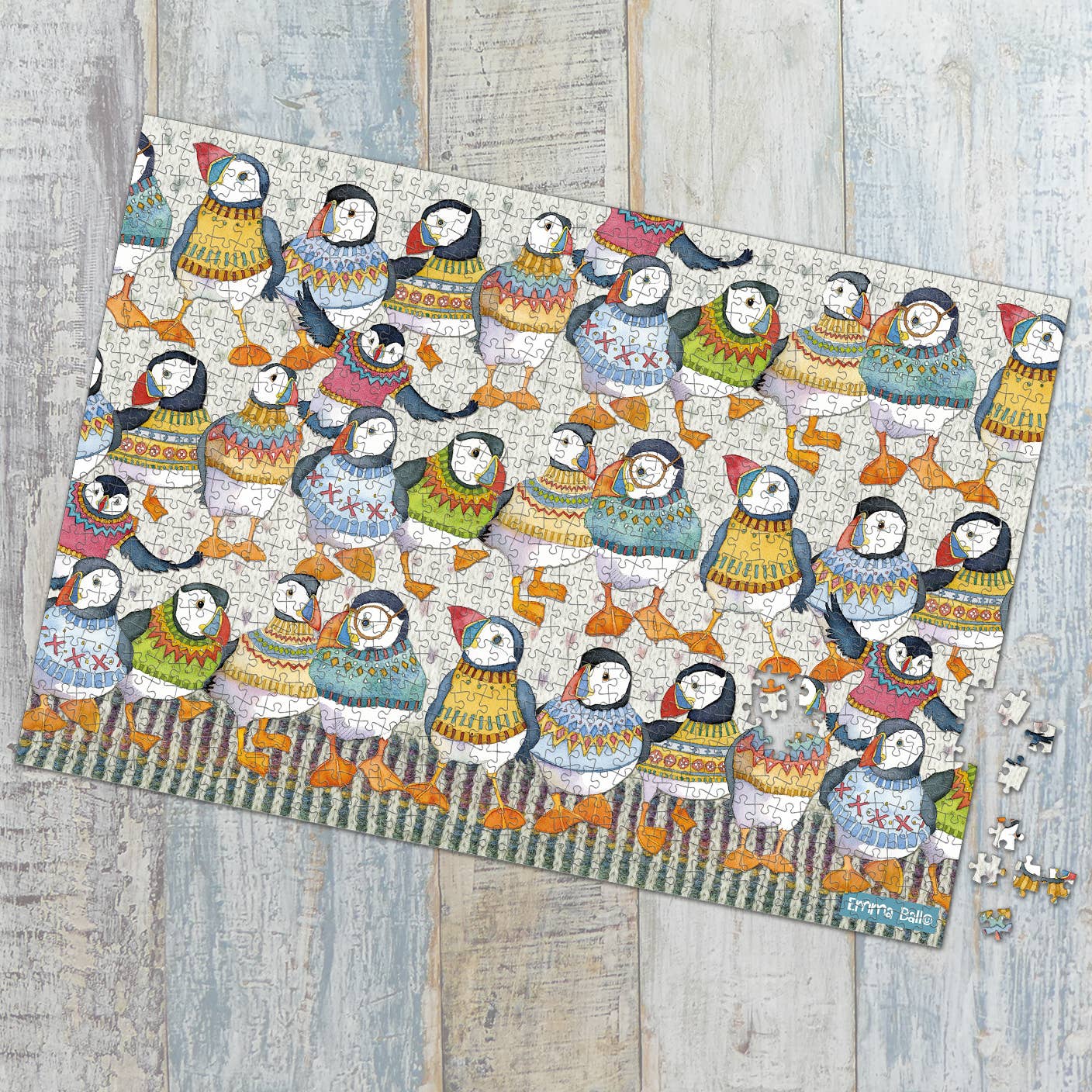 Emma Ball Ltd - Vendita all'ingrosso Puzzle - Adulti - Woolly Puffins, puzzle in scatola da 1000 pezzi1