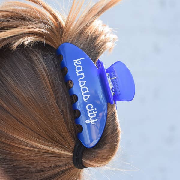 EB and Co. - Wholesale Hair Clip - Women's - (Preorder) Kansas City Blue Script Claw Clip2