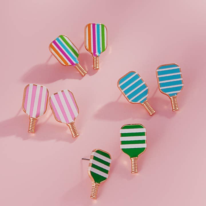 Designature New York - Wholesale Stud/Post Earrings - Sports Pickleball Enamel W Pattern Post Earrings